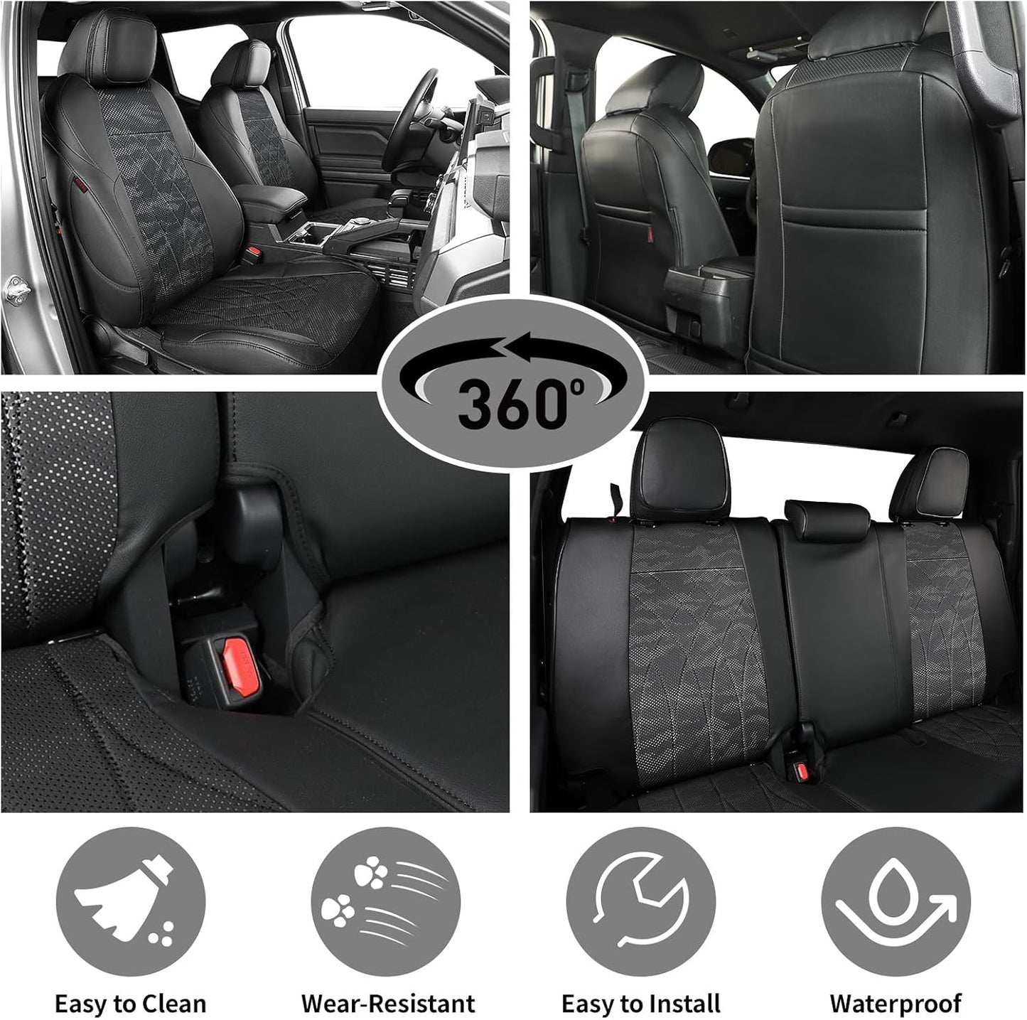 EKR Tacoma Car Seat Covers Custom Fit for Toyota Tacoma (Petrol) 2024 2025 2026 DoubleCab/CrewCab SR/SR5/TRD Sport/TRD Off-Road/Limited -Truck Seat Covers Full Set,Faux Leather(Black)