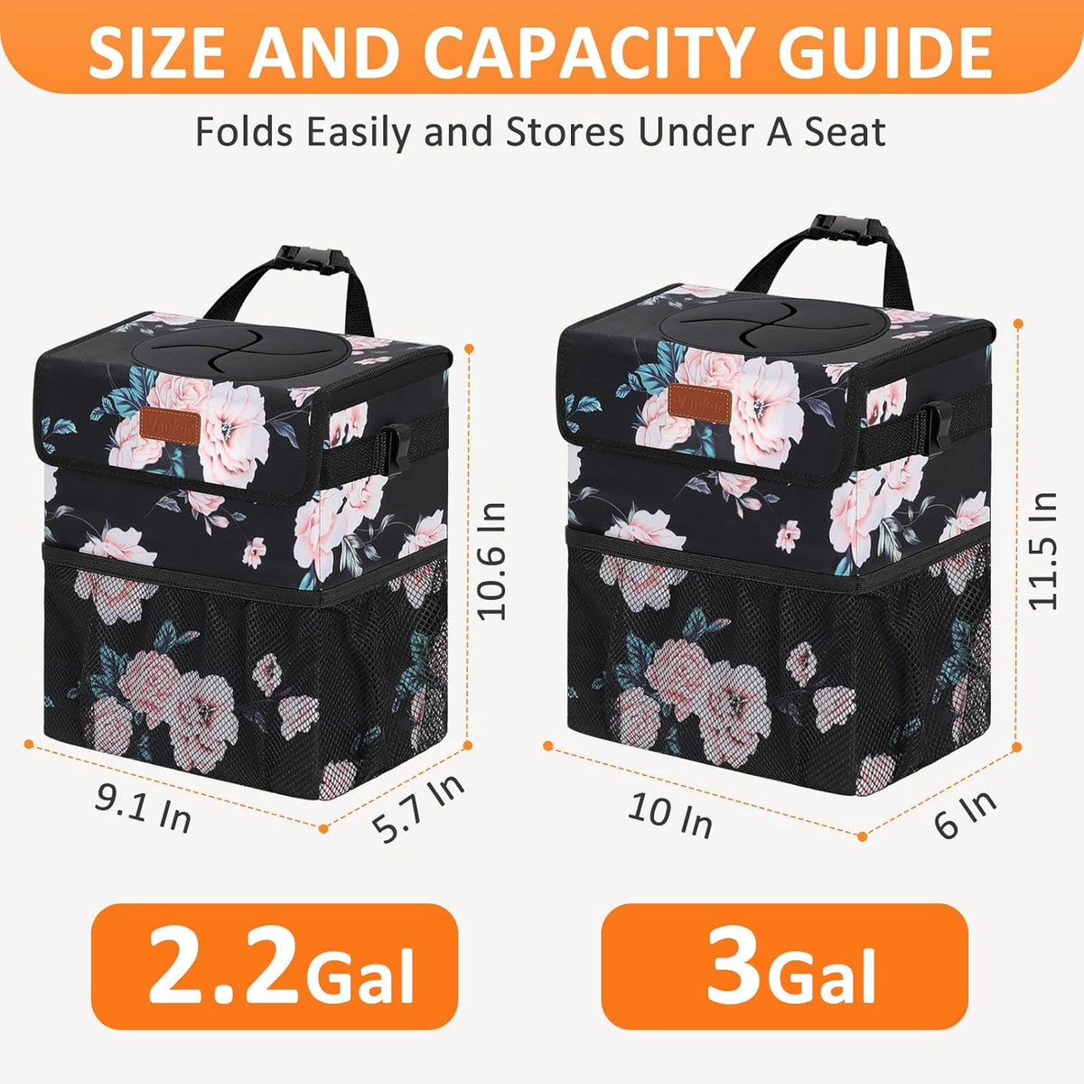 Vankor Car Trash Can Bin with Lid Hanging for Back Seat, Car Accessories for Women Men Leak Proof Automotive Garbage Cans Leakproof Vehicle Trash Can for Truck SUV Black