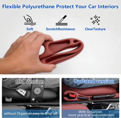Car Seat Gap Filler Organizer 2Pack,Car Accessories with Safety Hammer,2 in 1 No Drop Seat Guard with Storage Slot for Phone,Keys,Universal Interior Gap Filler for Cars SUV Truck,Red