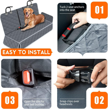 Yuntec Dog Car Seat Cover, Back Seat Cover for Dogs Pet Car Seat Protector Waterproof Rear Seat Cover Durable Car Seat Cover, fits Middle Armrest for Most Cars SUVs Trucks (53” Width)- Black