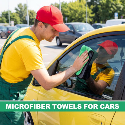 Nuenen 20 Pcs Microfiber Car Drying Towels Microfiber Cleaning Cloth 800 GSM Thick Plush Cleaning Dusting Cloth Auto Detailing Absorbent Towels Rags for Car Household Kitchen Window(Grey and Yellow)