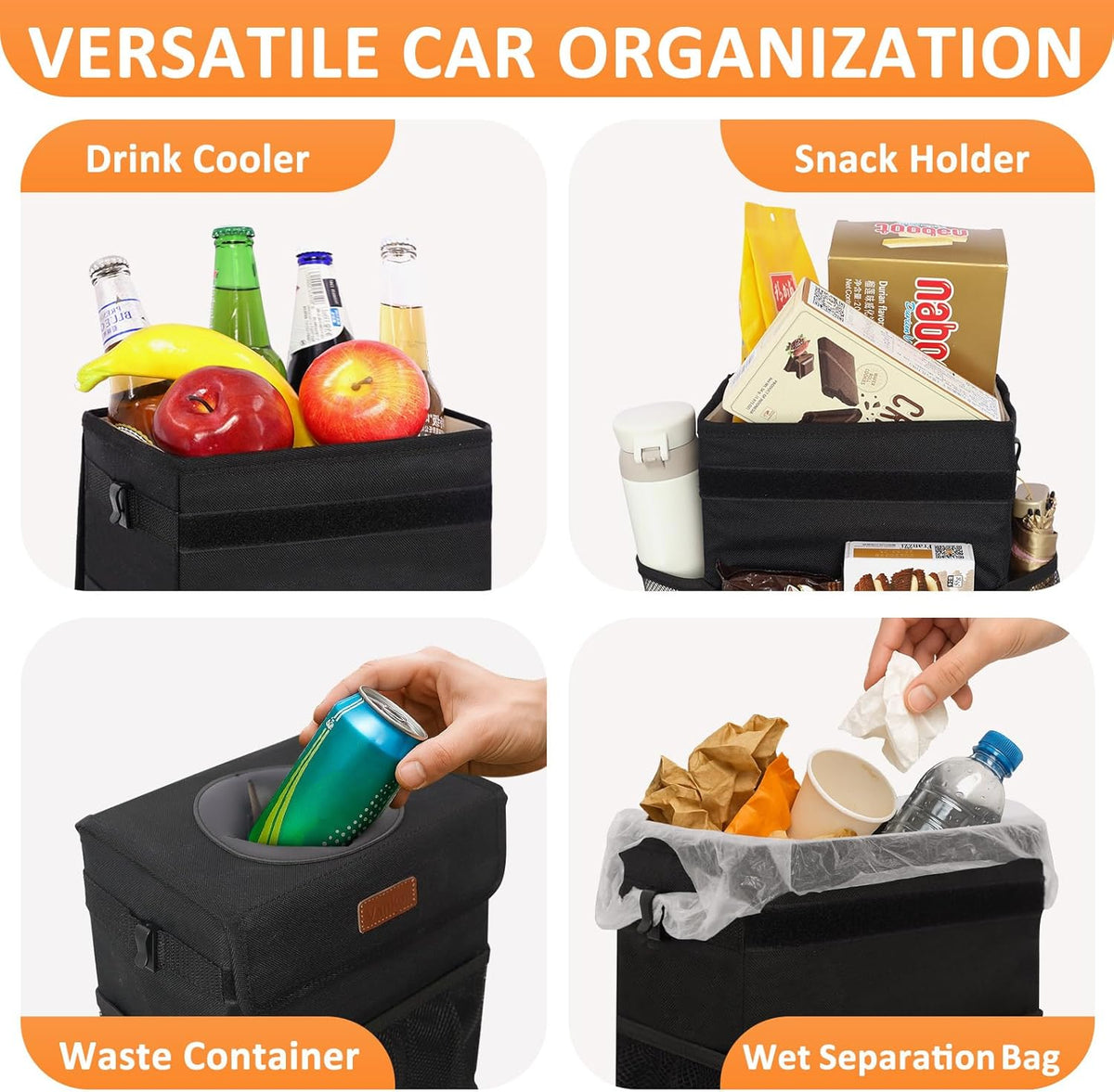 Vankor Car Trash Can Bin with Lid Hanging for Back Seat, Car Accessories for Women Men Leak Proof Automotive Garbage Cans Leakproof Vehicle Trash Can for Truck SUV Black