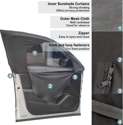 4PCS Car Window Shades with Zipper,Breathable Car Window Cover Baby Window Shades for Car,Camping Essentials Side Window Sun Shade for Privacy Protection Fits Most Cars