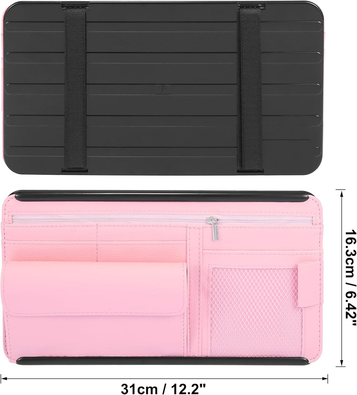 X AUTOHAUX Black Universal Car Sun Visor Organizer Sunglasses Case Storage Pocket Hook and Loop Tape ABS PU Leather for SUV RV Truck