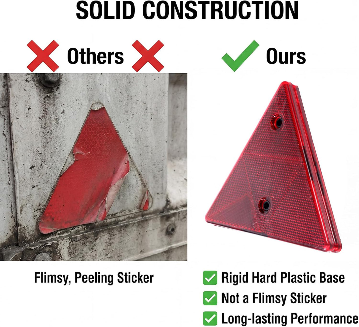 2 Pack Safety Reflector Warning Sign, 6"x6" Slow Moving Vehicle Triangle Safety Sign, Engineering Road Grade Reflective for Outdoor Truck, Car, Golf Cart
