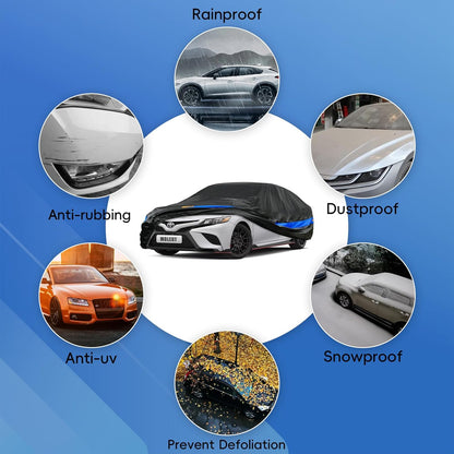 Car Cover Waterproof All Weather for Automobiles, Universal Fit Sedan Coupe Chevrolet Corvette/Camaro, Ford Mustang/Fusion, Honda Accord/Civic, KIA Optima, Hyundai Sonata, Nissan Maxima etc.