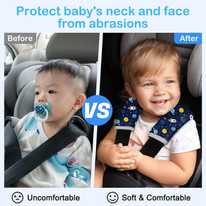 Seat Belt Cover Pad for Baby, Soft Seatbelt Cushion Covers for Kids 2Pcs Car Seat Strap Shoulder Pads for All Car Seats, Stroller, High Chair,Blue Dinosaur