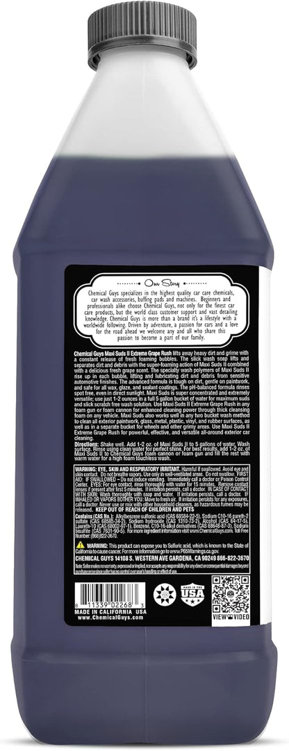 Chemical Guys CWS/1010/64 Maxi-Suds II Foaming Car Wash Soap (Works with Foam Cannons, Foam Guns or Bucket Washes) Safe for Cars, Trucks, Motorcycles, RVs & More, 64 fl. Oz (Half Gallon), Grape Scent