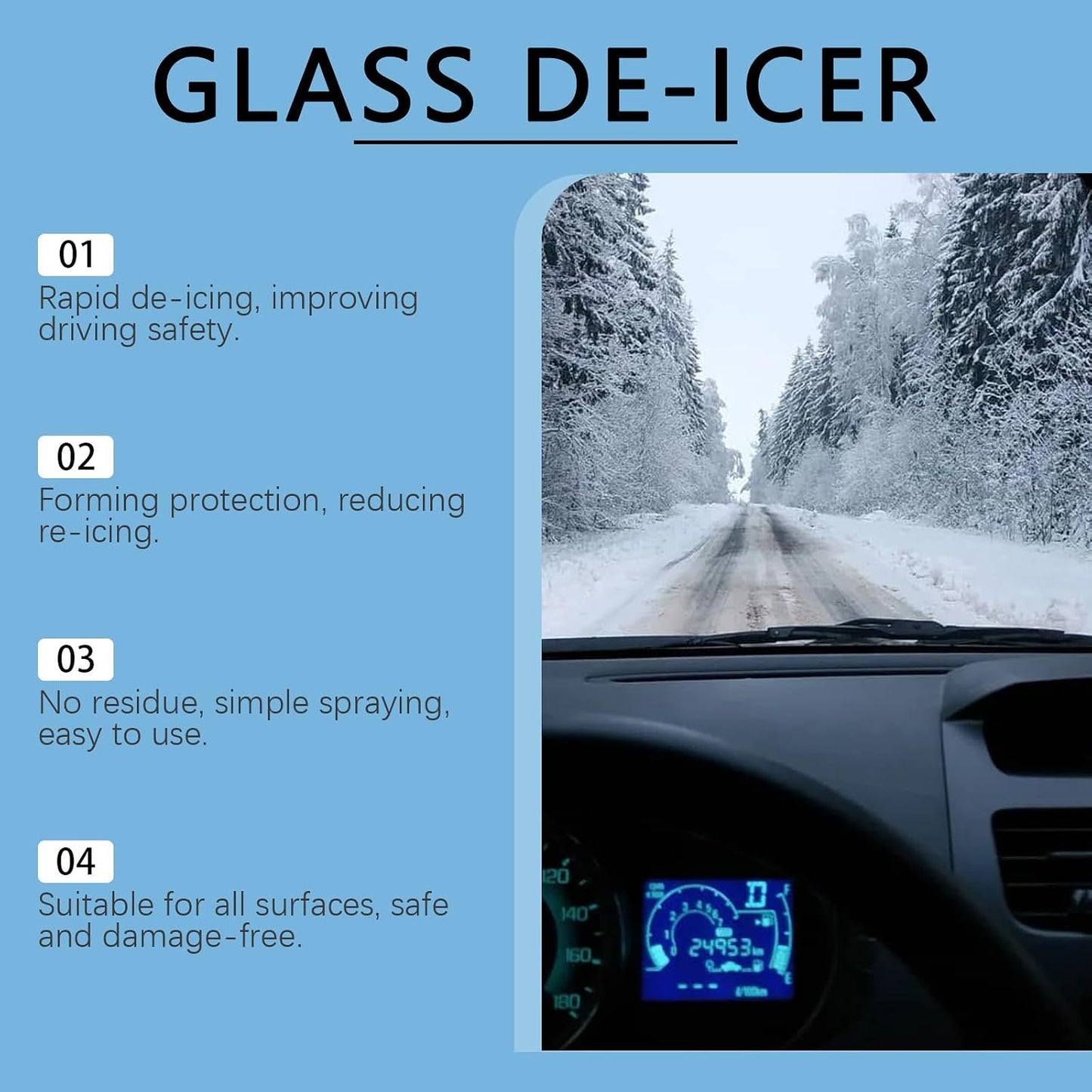 Glass DE-ICER, De-Icer for Car Windshield Defroster, Window Snow Spray, Window Defroster, Windshield deicer Sprayer Ideal for Car Windscreens, Winter Essentials
