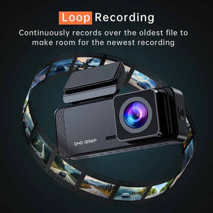 Dash Cam 1296P Front Dashcam, V300 WiFi Dash Camera for Cars with App, Night Vision, Mini Hidden Single Car Camera, Loop Recording, 24H Parking Mode, Support 256GB Max, Black