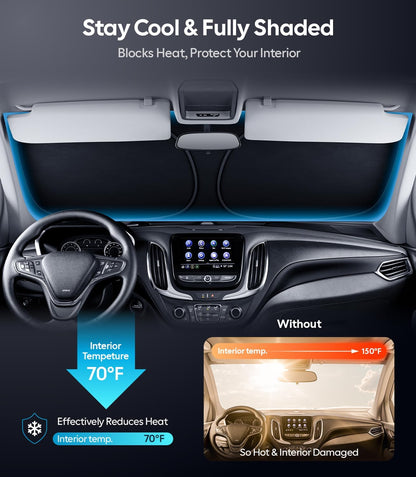 Wigoo Tesla New Model Y Accessories Windshield Sunshade [OEM Design, 100% Sun Blockage] Foldable Heat Insulation Sunshade with Storage Bag, for Model Y 2020~2026 (Juniper), Silver Coating - Colors A
