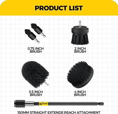 Holikme 6Pack Drill Brush Power Scrubber Cleaning Brush Extended Long Attachment Set All Purpose Drill Scrub Brushes Kit for Grout, Floor, Tub, Bathroom and Kitchen Surface,Scratch Brushes（Yellow）