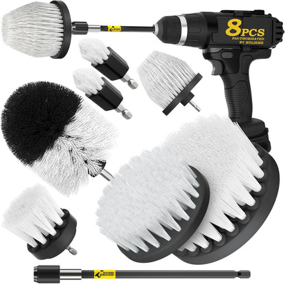 Holikme 8 Piece Drill Brush Attachments Set, Power Scrubber with Extend Long Attachment，Cleaning Supplies for Bathtub, Shower, Grout, Tile(Yellow)