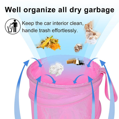 Car Trash Can, 2 Packs Mini Collapsible Pop-up Car Garbage Can, Waterproof Hanging Car Trash Bag with Velcro, Car Trash Bin, Black