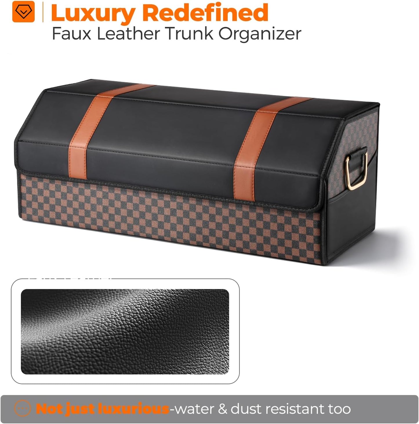 Fyzeoty Car Organizers for Trunk for Suv Sedan, Leather Storage Box,Magnetic Lid,Collapsible and Adjustable,16.5 inches