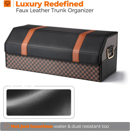 Fyzeoty Car Organizers for Trunk for Suv Sedan, Leather Storage Box,Magnetic Lid,Collapsible and Adjustable,16.5 inches