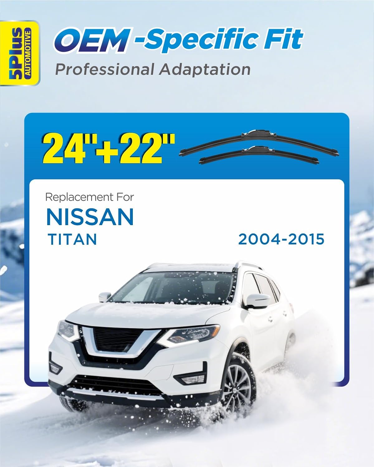 5 PLUS 26"+17" Windshield Wipers Blade Replacement for Nissan 02-06 19-24 Altima/07-12 20-24 Sentra/20-24 Versa Wiper Blades-Front All-Weather Wiper Blades Exact fit J-Hook Type (Pack Of 2)