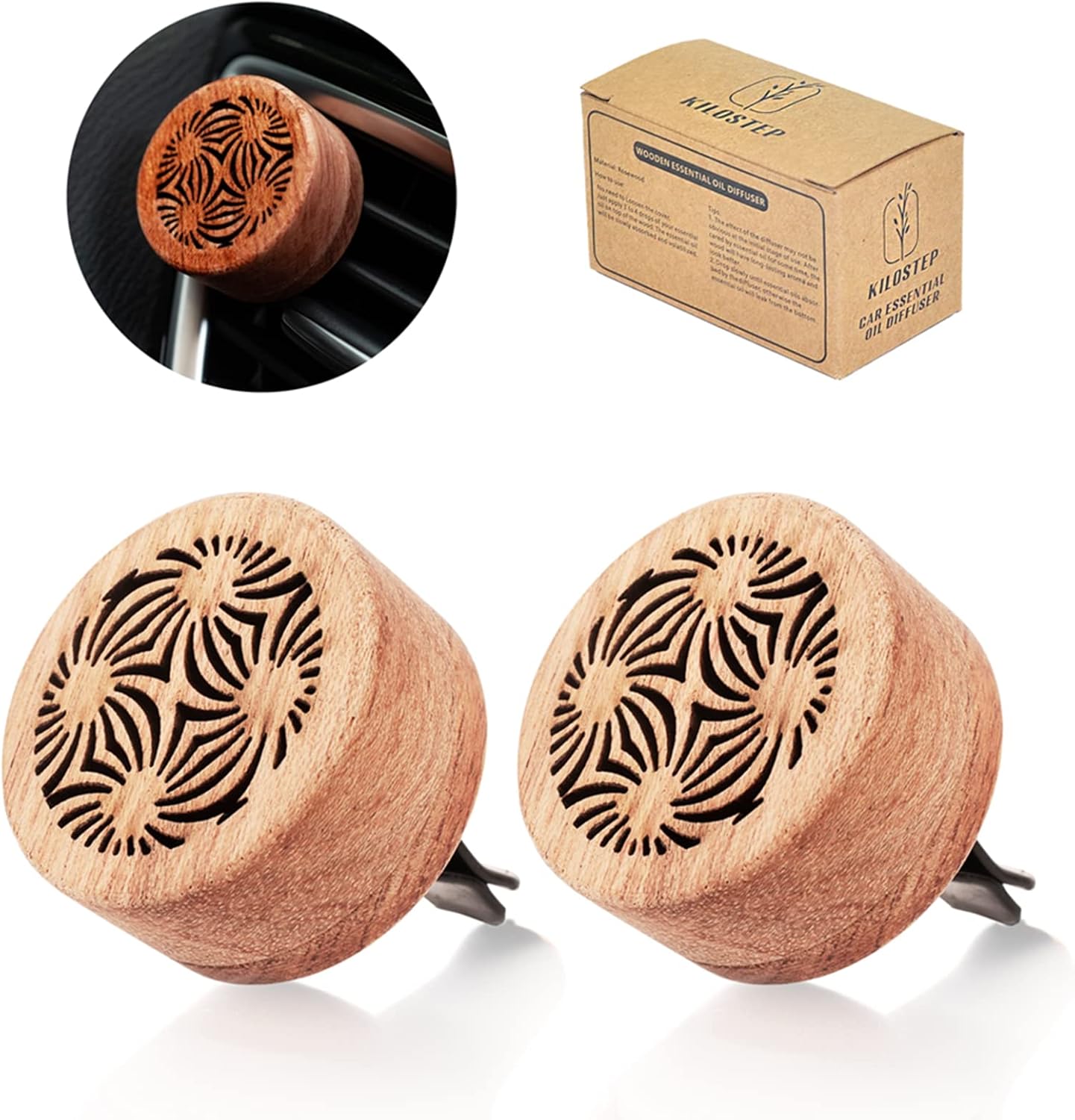 Essential Oil Car Diffuser, 2 PCS Car Aromatherapy Wood Diffuser with Vent Clip