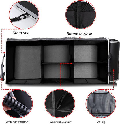 Homeve Car Trunk Organizer for SUV, 18.5Gal Large Capacity No-Sag Heavy Duty, Foldable Waterproof Anti-Slip Storage with 12 Pockets, Fit Sedan,Truck, Universal Car Accessories, Black, Large, 2 Compart