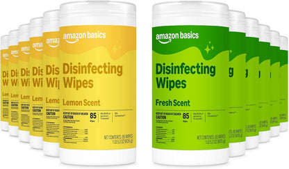 Amazon Basics Disinfecting Wipes, Lemon & Fresh Scent, Sanitizes, Cleans, Disinfects, Deodorizes, 340 Count (4 Packs of 85), Packaging May Vary