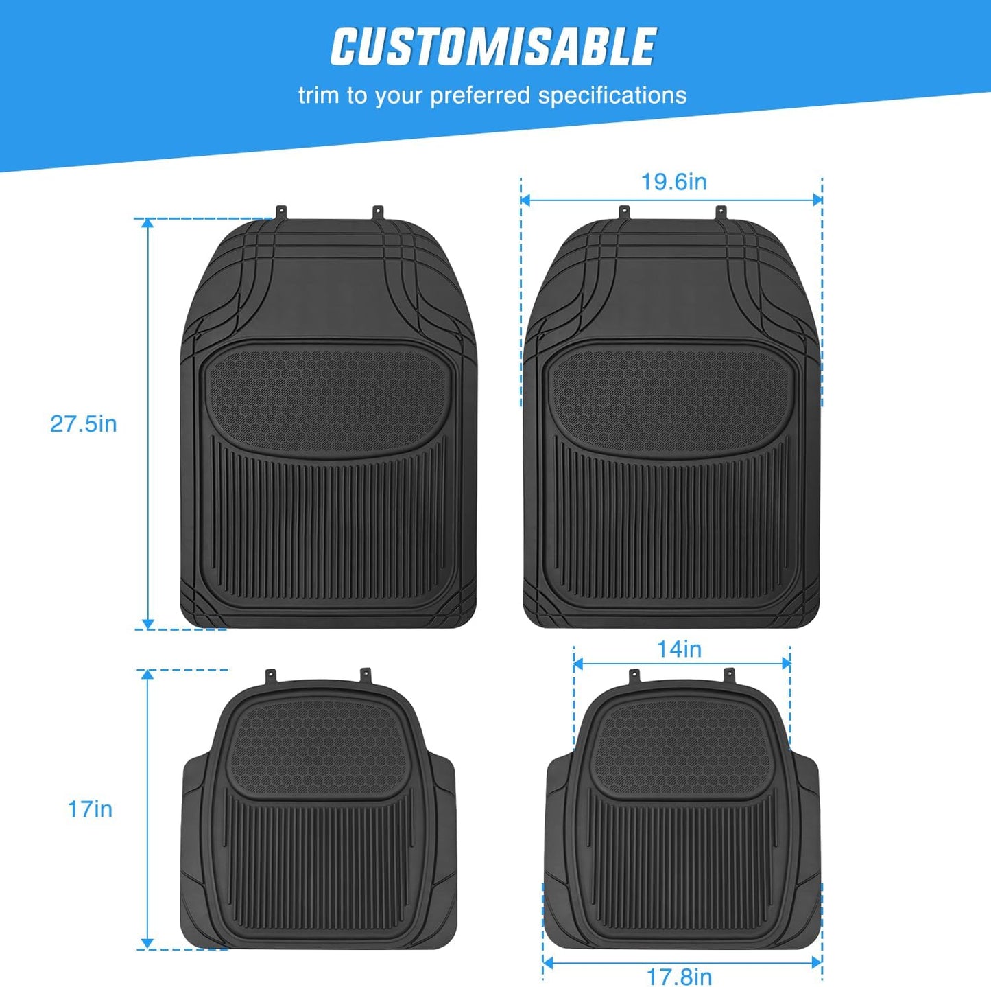 Nilight Rubber Cargo Mats for Cars Trucks SUVs,Universal Trim to fit for Most Vehicles,All Weather Protection Heavy Duty Cargo Liners