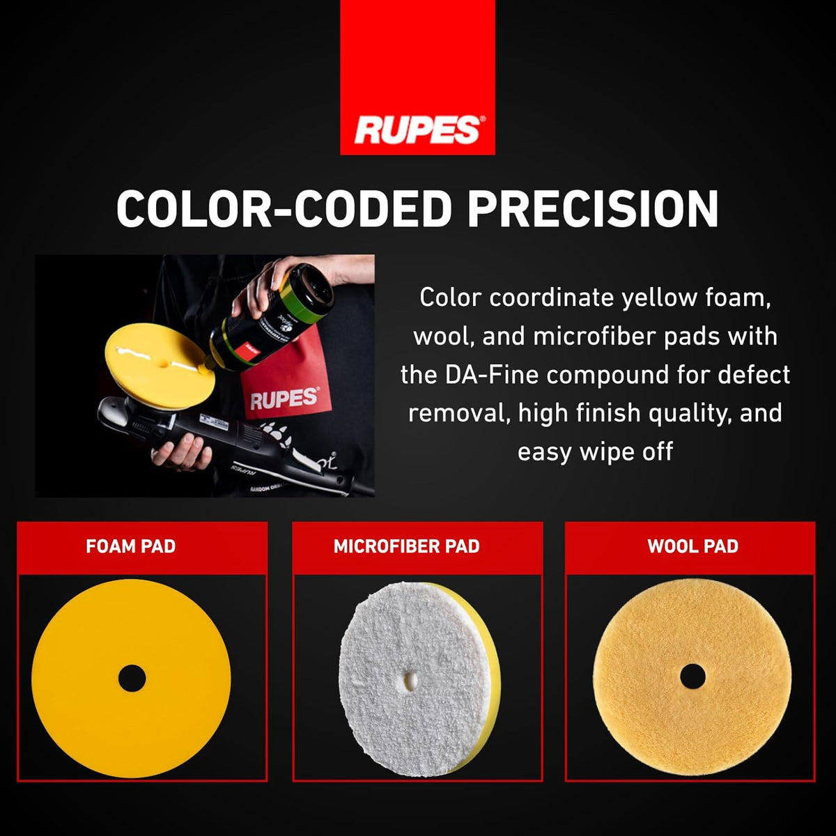 RUPES 9.DAFINE250 Pack of 1 250 ml Yellow D-A Fine High Performance Polishing Compound for Car Detailing & Removing Scratches| Removes Fine Defects | Micro-Abrasive Technology | Removes Swirl Marks
