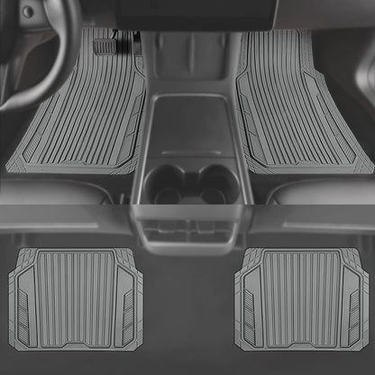 CAR PASS Heavy Duty Rubber Car Mats Metallic, Aluminum Film All Weather Floor Mats Waterproof Universal Trim to Fit Automotive SUV Sedan Van 4 Piece Anodized Deep Dish Two-Tone Sporty Black Red Chrome