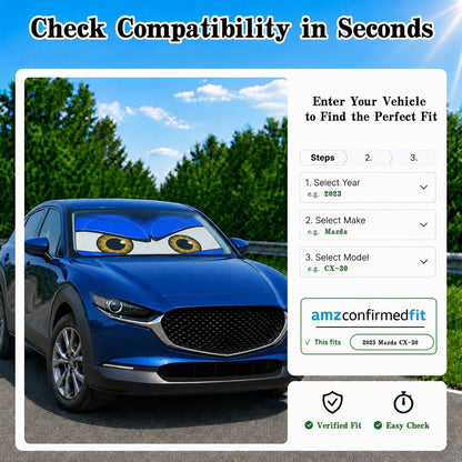Car Windshield Sun Shade, Funny Cartoon Eyes Sun Visor for Car Windshield Universal Fits Sedan Compact Car Hatchback SUV, UV Heat Protection - 59 x 27.5