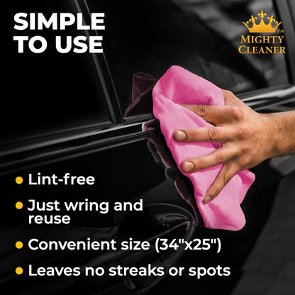 Premium XL Shammy Towel for Car - 2pk (34”x25”) - Super Absorbent Chamois Cloth - Spots & Scratch-Free - Reusable Car Drying Towels