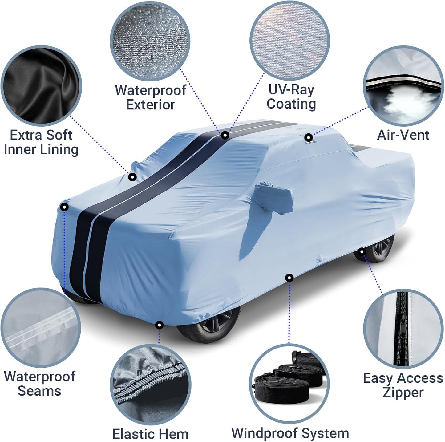 iCarCover 15-Layer Car Cover Waterproof All Weather | Premium Quality Car Covers for Automobiles, UV Protection, El Camino, Impala, Bel Air, Monte Carlo, Galaxie, Charger, Size C21 (See Size Chart) - Colors A