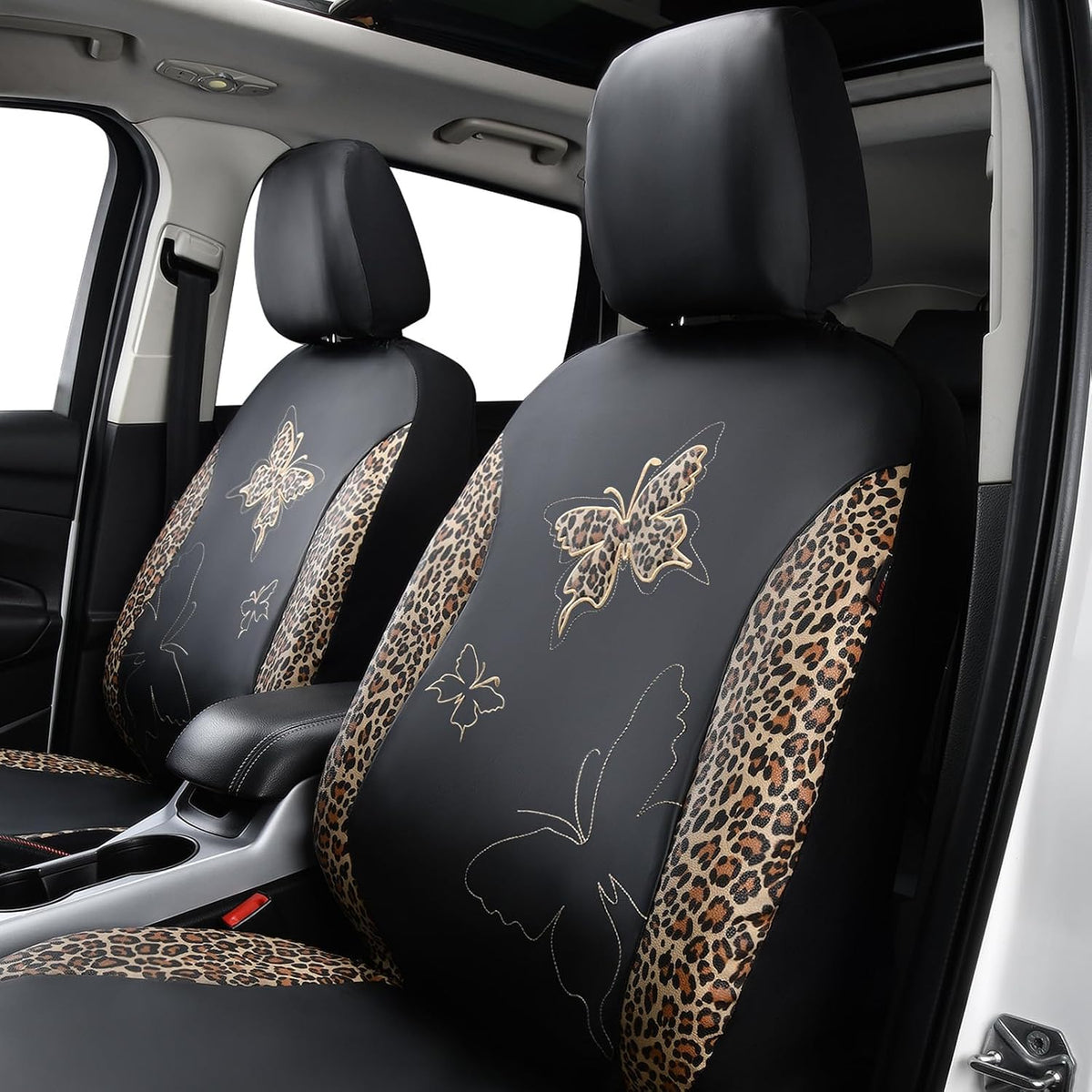 Flying Banner Butterfly car seat Covers ful Set Fashion Universal Lady Woman Female Rear Bench Split Colorized (Pink, 2 Fronts - Lace)