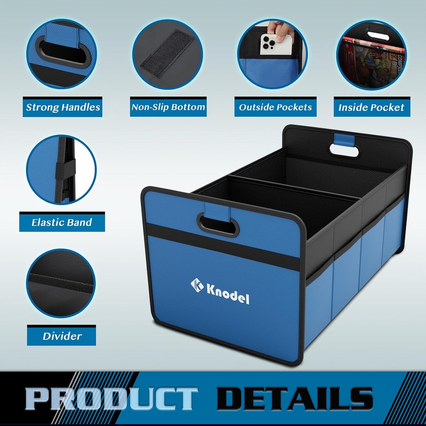 K KNODEL Car Trunk Organizer, Foldable Organizer for Car, Automotive Consoles & Organizers, Storage with Reinforced Handles (Medium, Black)