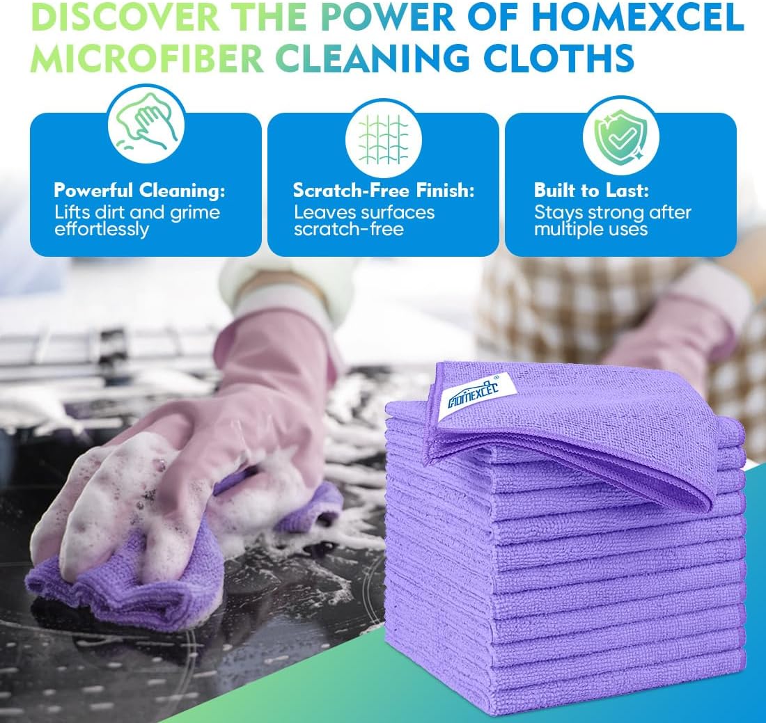 HOMEXCEL Microfiber Cleaning Cloth 12 Pack, 12.5 x 12.5 inch Microfiber Towels for Cars, Ultra Absorbent Washing Cloth, Lint Free Streak Free Cleaning Rags for Car, Kitchen, and Window (Grey)