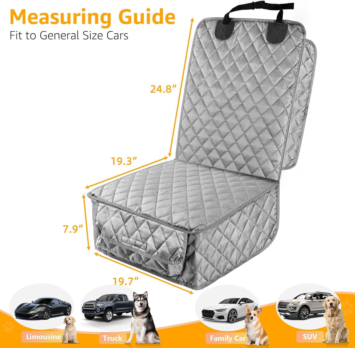 PETICON Waterproof Front Seat Car Cover, Full Protection Dog Car Seat Cover with Side Flaps, Nonslip Scratchproof Front Seat Cover Fits for Cars, Trucks, SUVs, Jeep