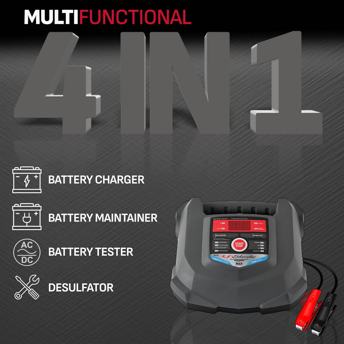Schumacher Electric Car Battery Charger 12V/6V - Trickle Charger, Maintainer for Automobile & Marine Batteries (AGM/Gel/Deep Cycle) - SC1280