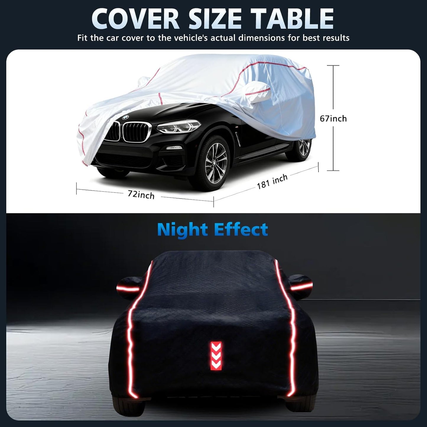 Car Cover for Sedan, Waterproof All Weather Heavy Duty, 360° Underbody Wrap Windproof Design, Quick Install Outdoor Vehicle Cover, Fits 186-193 in