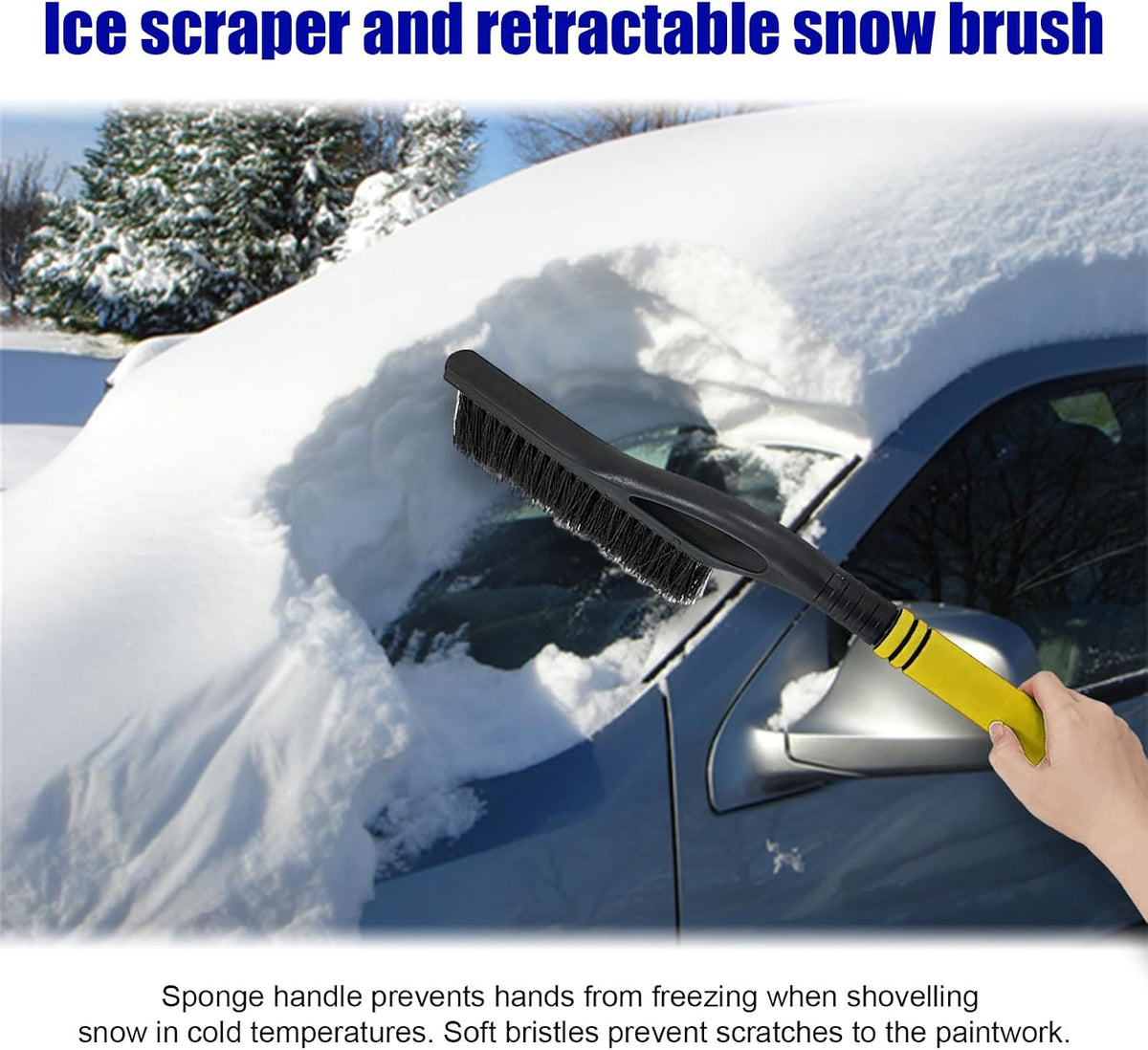 Dickno 24 Inch Car Snow Scraper and Brush, Detachable Scratch Free Ice Scraper with Ergonomic Foam Grip, Universal Winter Snow Removal Tool for Car Windshield Window (Black)