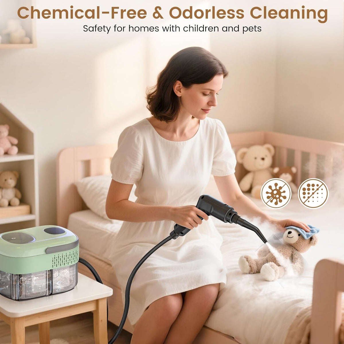 Pressurized Steam Cleaner, 3-Level Adjustable Handheld Steamer Cleaning for Home, 15s Fast Heat-Up & 47.3oz Tank, 2500W Multi-Surface Portable Steamer for Floor/Grout/Car/Kitchen & Bathroom