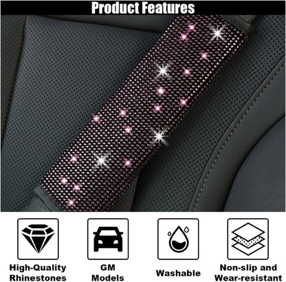 GLSOWEE 2PCS Bling Car Seat Belt Shoulder Pads, Bling Rhinestones Seat Belt Covers for Women, Car Seatbelt Strap Pad with Crystal Diamond, Car Interior Accessories for Car SUV (Black Diamond)