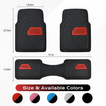 Coverado Car Floor Mats All Weather Waterproof Deep Dish Anti-Slip Car Mats Set, Heavy Duty Rubber Floor Mats for Cars, Universal Trim to Fit Automotive Floor Mats for Cars Trucks SUV, Black&Red