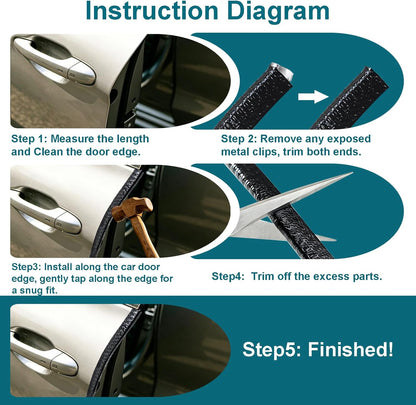 16.4FT Car Door Edge Guards Black, U-Shaped Car Door Protector with Metal Clips, No Adhesive Needed, for Most Cars