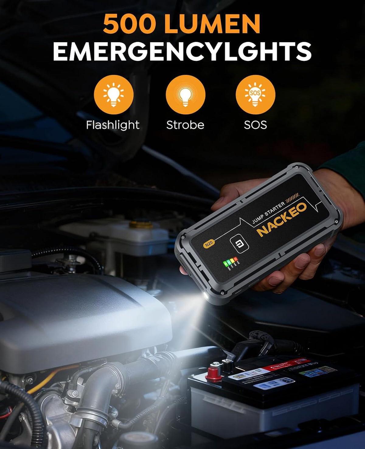 Portable Car Battery Jump Starter 5000A Car Jump Starter Battery Pack (9.0L Gas/8.5L Diesel), 12V Jump Box Car Battery Jumper Starter Portable Jumper Cables, Fast Charge, Lights, Compact