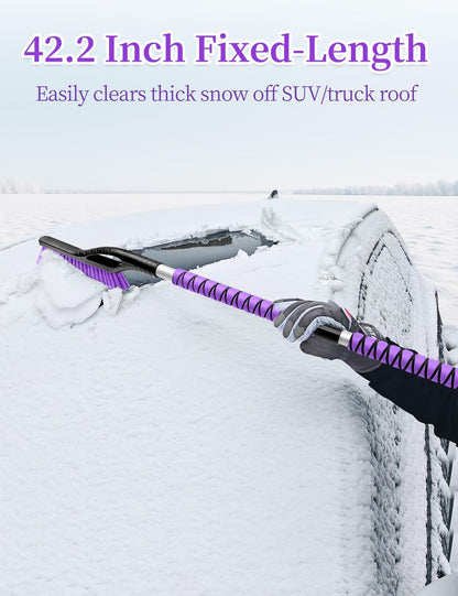 HEEYA 42.2 Inch Ice Scraper and Brush for Car, Snow Brush and Ice Scraper for Windshield Window, Car Snow Scraper with Foam Grip for SUV Truck Vehicle - Purple
