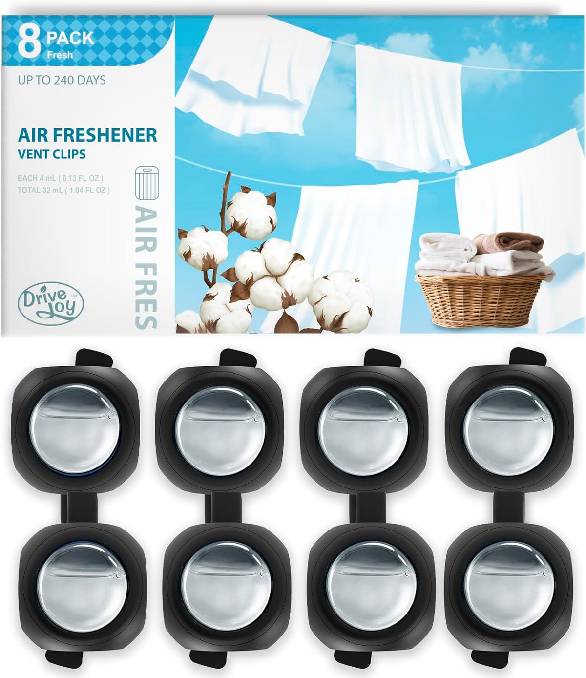 DRIVEJOY Car Air Freshener Vent Clips, 8 PK, 6 Ocean, 2 New Car Scent, Long Lasting Air Fresheners for Men & Women, Up to 240 Days, Odor Eliminator