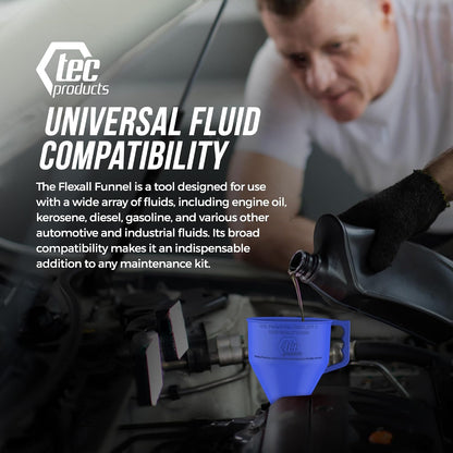 TEC Products FlexAll Long Flexible Funnels - Automotive Oil Funnel with Hose, Durable Nitrile Rubber for Oil Change, Transmission Funnel Fluid, Diesel, Fuel, Gas - Made in USA - Red (16 x 5 Inches)