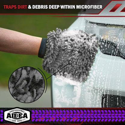 AIDEA Car Wash Mitt Microfiber, 1PK-Scratch-Free& Lint-Free, Premium Chenille Microfiber Mitt Car Wash Brush-Green Regular Size (7.12''X10.14'')