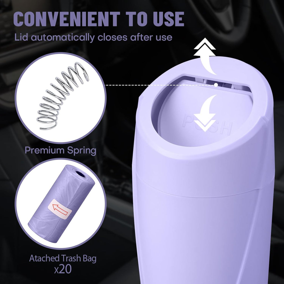 Car Trash Can Bin with Lid - Car Garbage Can Cup Holder - Pink Mini Leakproof Vehicle Garbage Bin with 20pcs Trash Bags - Automobile Organizers and Storage for Front Back Seat Accessories