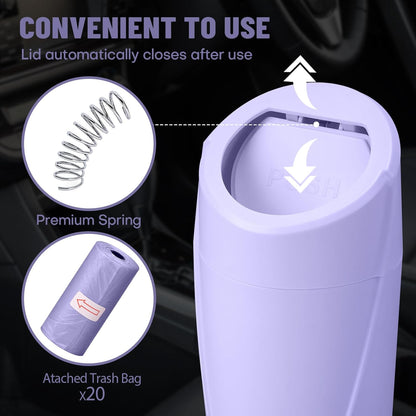 Car Trash Can Bin with Lid - Car Garbage Can Cup Holder - Pink Mini Leakproof Vehicle Garbage Bin with 20pcs Trash Bags - Automobile Organizers and Storage for Front Back Seat Accessories