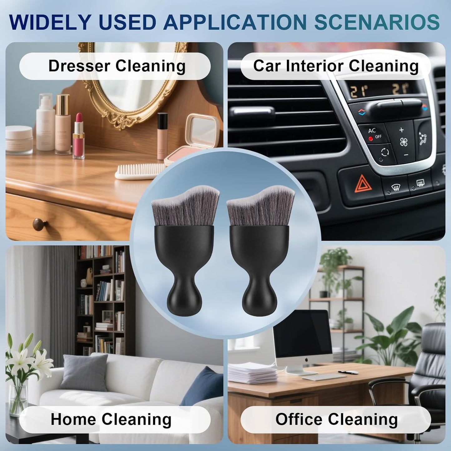 Amrules 2PCS Car Interior Detailing Brush, Auto Car Detailing Brush Dusting Brush, Soft Bristles Car Interior Cleaning Tool for Dashboard Interior, Exterior, Skylight, Leather, Dust Brush, Brown