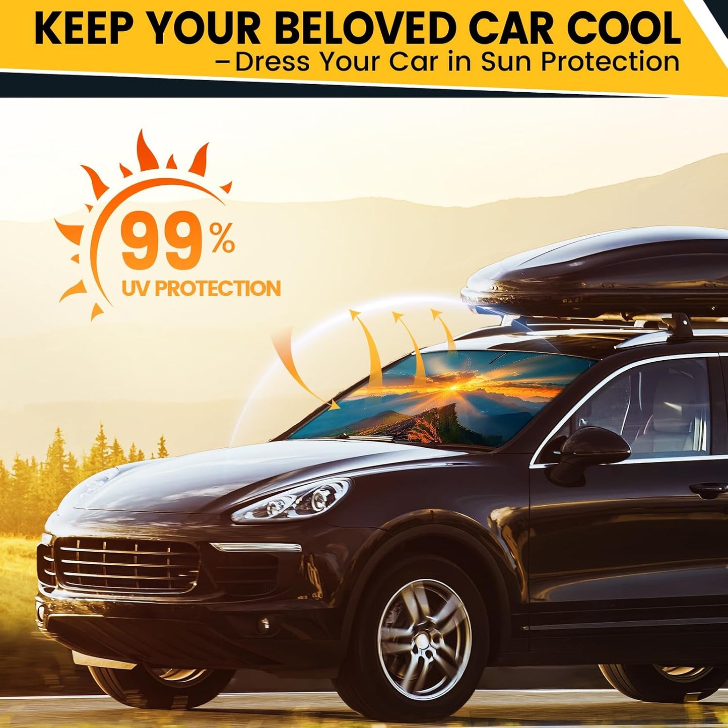 Car Windshield Sun Shade - Foldable Car Sun Shade Windshield for Front Window, Reflector Sunshade Offers Ultimate Protection for Cars Interior (55.2 x 31.5 in)